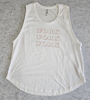 Fabletics Janis Muscle Tank Work Work Work White Graphic, Gym, Athleisure Sz S